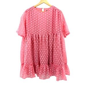 Sister Jane Pink Polka Dot Jacquard Babydoll Mini Dress Coquette Regencycore